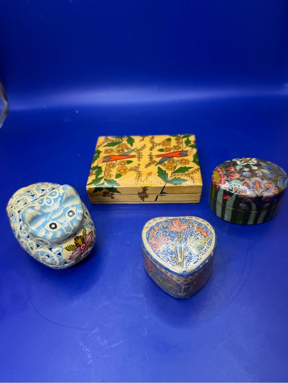 Hand-Painted Decorative Keepsake Box - Blue Floral Heart, Cat & Assorted Shapes